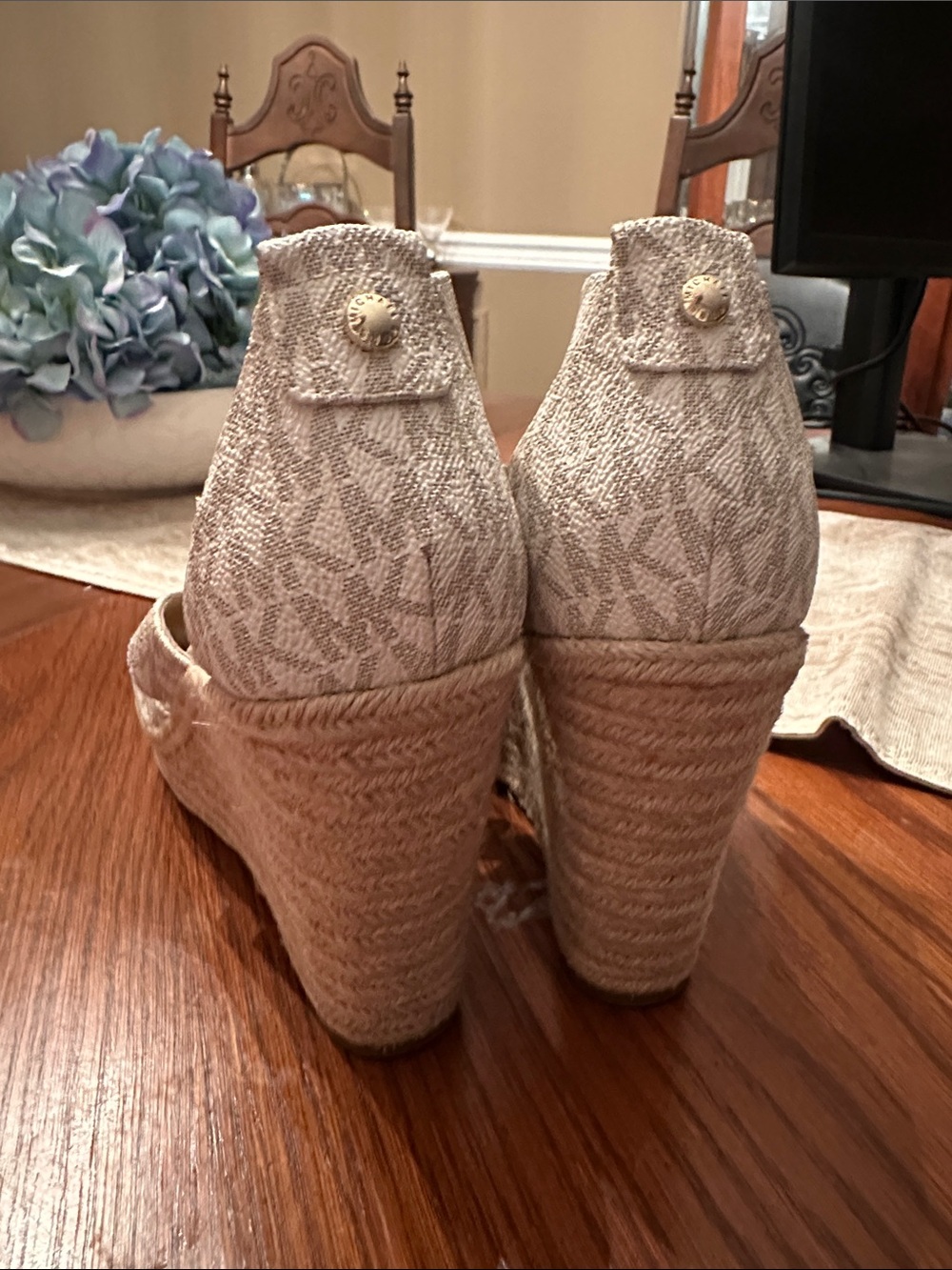 Michael Kors Tan Logo Zip-Up Espadrille Wedge Sandals - Picture 5 of 8